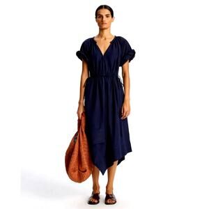 A.L.C. Odin Poplin Midi Asymmetric Cotton Dress Maritime Navy Blue Size 8 NWT